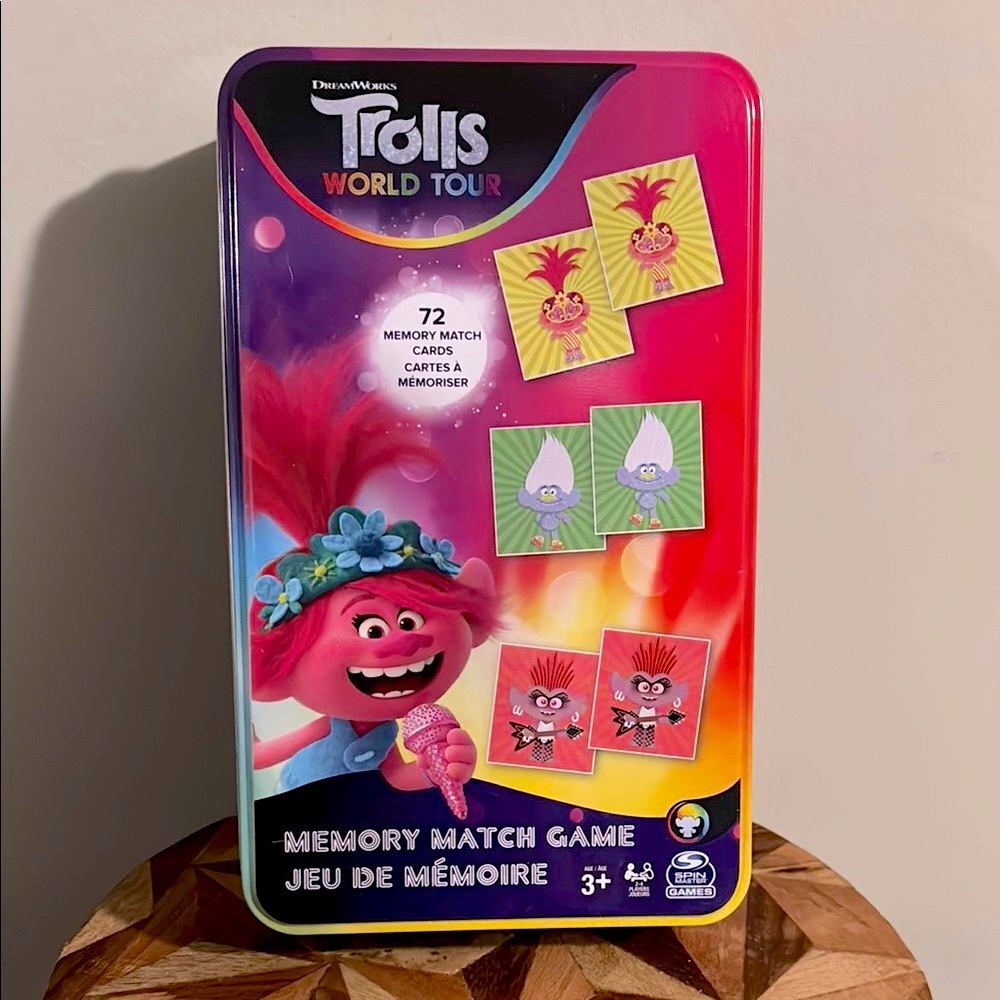 Dreamworks Trolls World Tour Memory Match Card Game Collectible Tin 72 Piece EUC - Picture 2 of 5